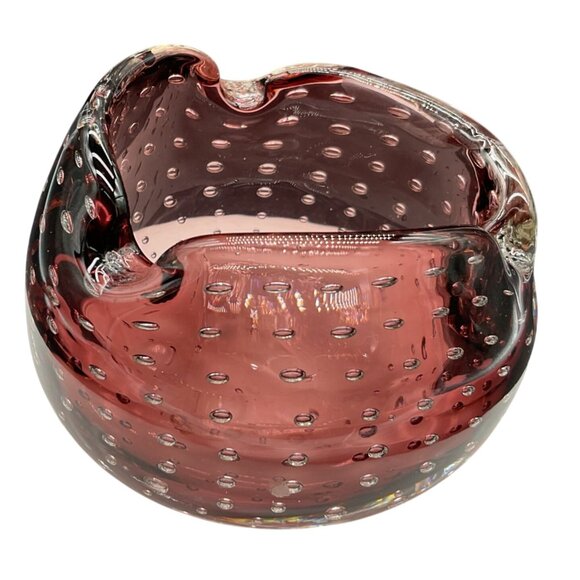 Art Glass Pink Bullicante Bowl / Ashtray With Controlled Bubbles 2.25"H x 3"W - Picture 4 of 7